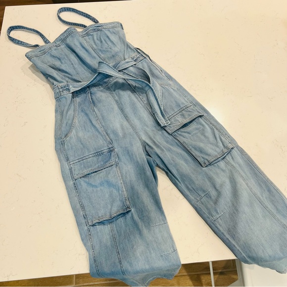 Free People Pants - Free people denim jumpsuit with open back